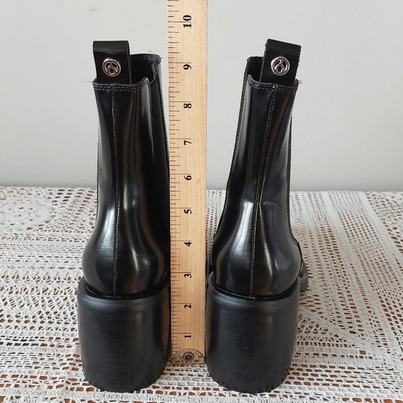 Wishbone Collection Boots 7.5M Patent Leather Black Chunky Platform Heel Pull-on - Picture 15 of 16